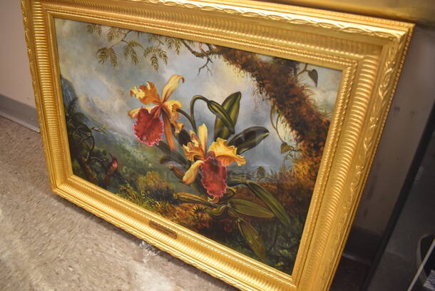 Framed Canvas Painting Reproduction of Orchid and Hummingbird by Martin Heade From Art Dealer Ed Mero! - Image 2 of 7