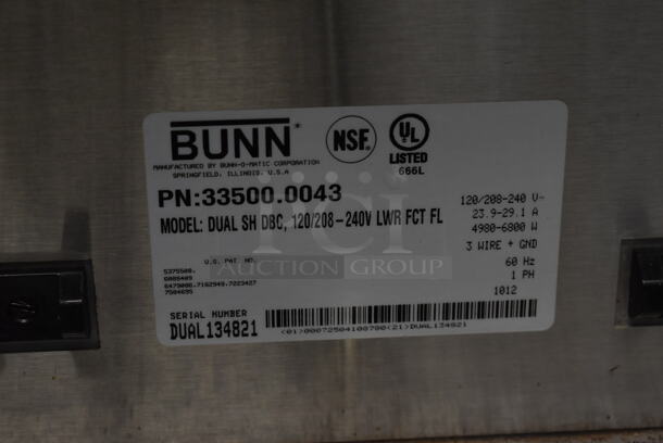2012 Bunn DUAL SH DBC Stainless Steel Commercial Countertop Coffee Machine w/ Hot Water Dispenser, 2 Satellite Servers and 2 Metal Brew Baskets. 120/240 Volts, 1 Phase. - Image 6 of 6