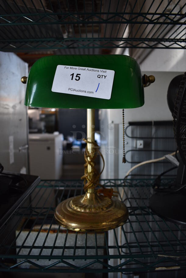 Metal Countertop Lamp w/ Green Shade. 10x7x14 - Image 2 of 5