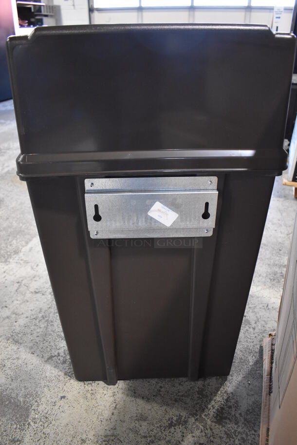 BRAND NEW IN BOX! Rubbermaid 7822 Brown Poly Profile Container 15 Gallon Slim Jim Wall Mountable Fire Resistant Trash Can. 20x11x34 - Image 7 of 7