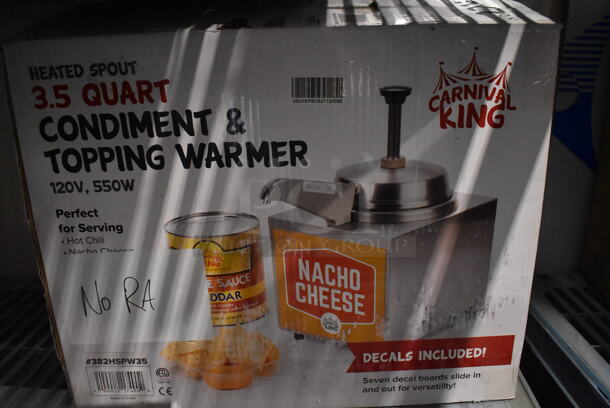 BRAND NEW IN BOX! Carnival King 382HSPW35 Stainless Steel Commercial Countertop Electric Powered 3.5 Qt. Warmer with Heated Spout and Pump. 120 Volts, 1 Phase. 9x17x12. Tested and Working! - Image 7 of 8