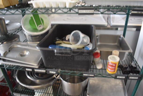 Metro Lot Including Knives in Block, Stainless Drop In Bins, Stainless Half Pans, Stainless Bowls, Coffee Machine, Fry Basket and Much More! Metro Shelf Not Included.  - Image 4 of 5