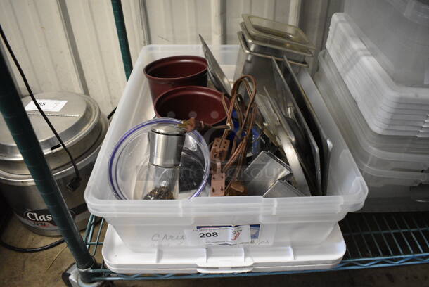 ALL ONE MONEY! Lot of Various Items Including Extension Cord, Drop In Bins and Stainless Steel Lid in Clear Bin!
