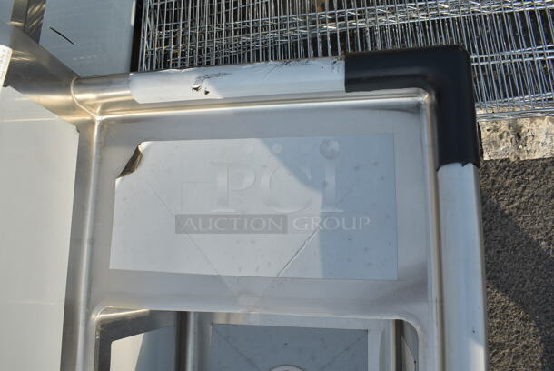 BRAND NEW SCRATCH AND DENT! Regency 600S31416212 70" 16 Gauge Stainless Steel Three Compartment Sink with Galvanized Steel Legs and Two Drainboards - 14" x 16" x 12" Bowls - Image 4 of 9