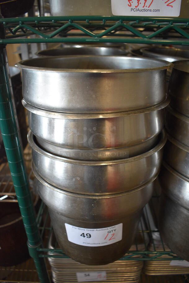 12 Stainless Steel Cylindrical Drop In Bins. 9.5x9.5x8.5. 12 Times Your Bid!