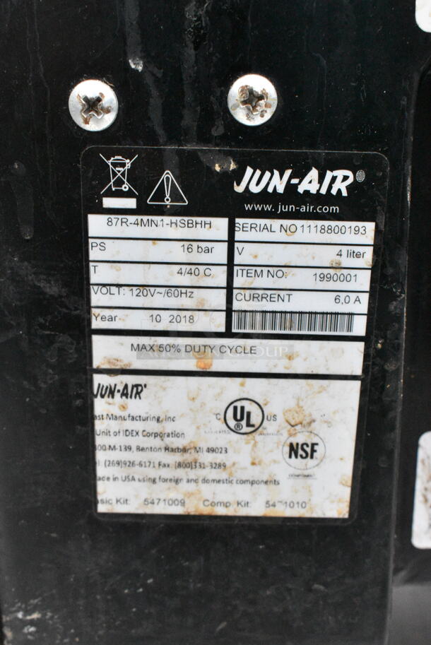 Jun-Air 87R-4MN1-HSBHH Stainless Steel Commercial Element 7 Nitro Brew Nitrogen Generator on Commercial Casters. 120 Volts, 1 Phase. - Image 5 of 5