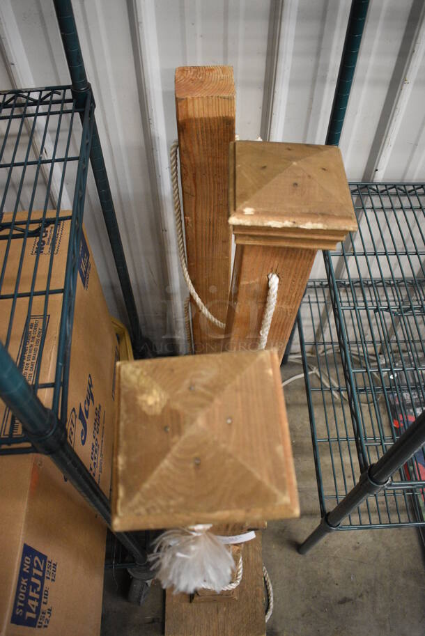 3 Wooden Stanchions w/ Rope. 10x10x44. 3 Times Your Bid! - Image 2 of 4