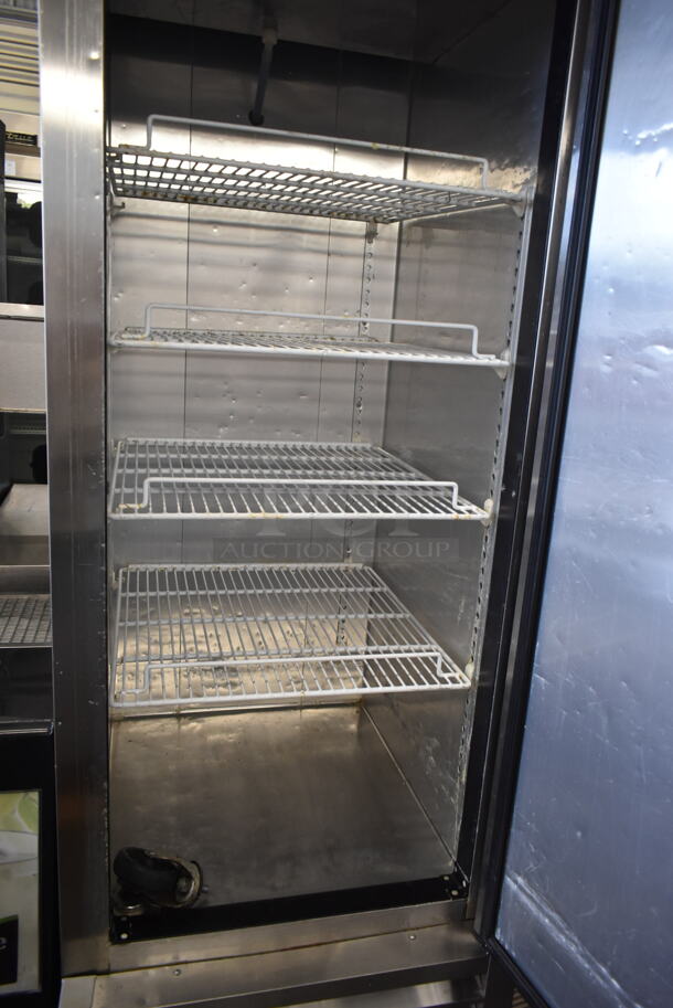 Maxx Cold MCR-23FDRE Stainless Steel Commercial Single Door Reach In Cooler w/ Poly Coated Racks on Commercial Casters. Missing 1 Caster. 115 Volts, 1 Phase. Tested and Working! - Image 3 of 7