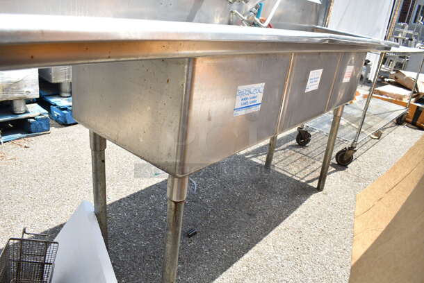 Stainless Steel Commercial 3 Bay Sink w/ Dual Drain Boards, Faucet, Handles and Spray Nozzle Attachment.  - Image 2 of 11