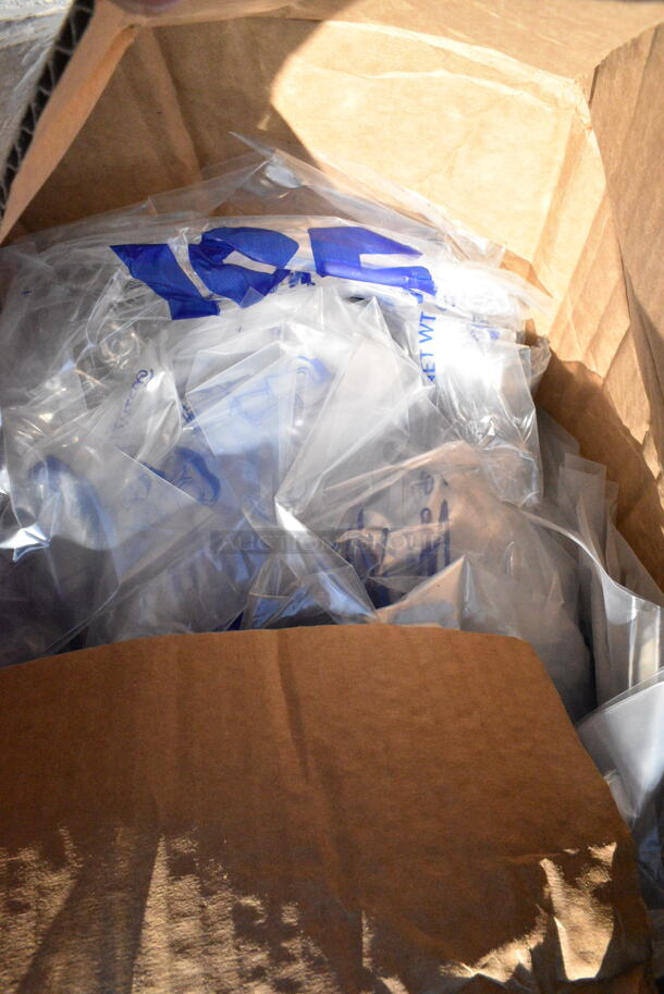 23 BRAND NEW Boxes Including 130CLFKSNH Choice Clear Heavy Weight Wrapped Plastic Cutlery Pack with Napkin - 500/Case, 394345LNoble NexGen Powder-Free Disposable Black Hybrid 3 Mil Thick Gloves - Large - 1000/Case, 394345L Noble NexGen Powder-Free Disposable Black Hybrid 3 Mil Thick Gloves - Large - 1000/Case, 433NACHOL Carnival King Large Two Compartment Plastic Nacho Tray - 500/Case, 433W20SHBGC Choice 20 lb. Shorty White Paper Bag - 500/Case, 245CPB10WHTPRINT Choice 10" x 10" x 2" White Corrugated Pizza Box - 50/Case. 23 Times Your Bid!  - Image 7 of 12