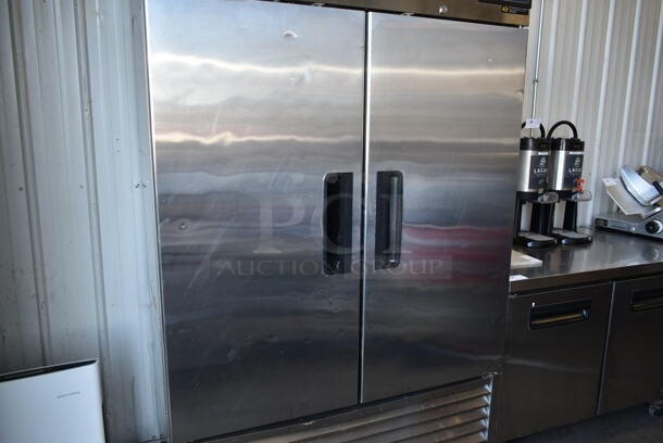 Blue Air BSR49 Stainless Steel Commercial 2 Door Reach In Cooler w/ Poly Coated Racks on Commercial Casters. 115 Volts, 1 Phase. Tested and Working! - Image 3 of 7