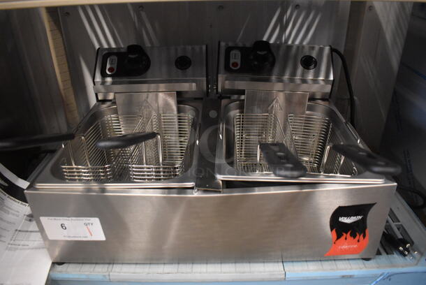 BRAND NEW! Vollrath FFA 8020 Stainless Steel Commercial Countertop Electric Powered 2 Bay Fryer w/ 4 Metal Baskets. 220 Volts. 23x19x12. Tested and Working!