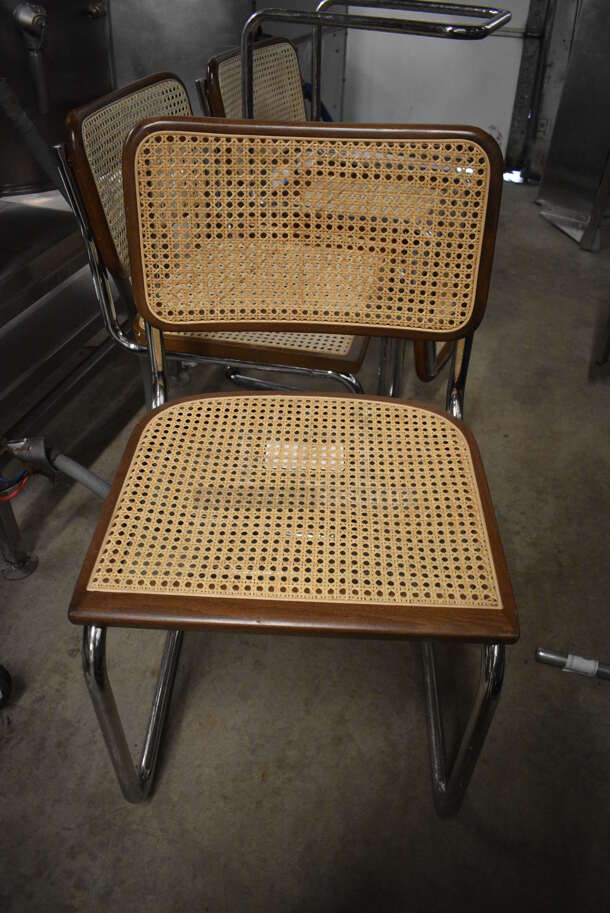 4 Brown and Tan Chairs on Chrome Finish Frame. 18x18x32. 4 Times Your Bid!