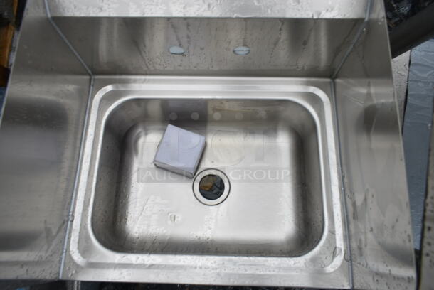 2 BRAND NEW SCRATCH AND DENT! Regency  600HS17SP 17" x 15" Wall-Mounted Hand Sink with Gooseneck Faucet and Side Splash. 2 Times Your Bid!  - Image 7 of 10