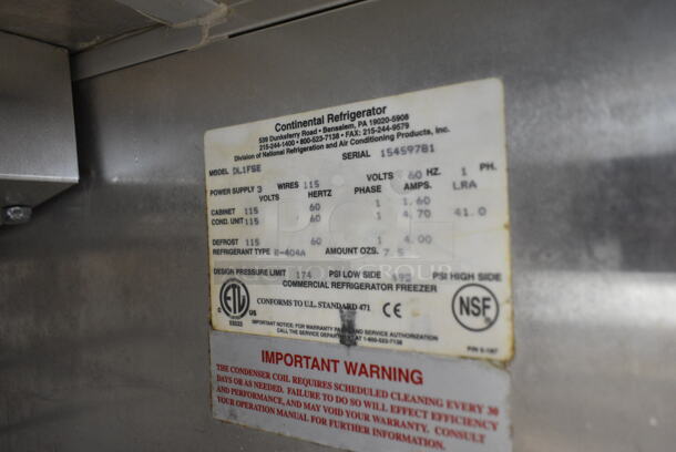 2014 Continental DL1FSE Stainless Steel Commercial Single Door Narrow Reach In Freezer w/ Poly Coated Racks on Commercial Casters. 115 Volts, 1 Phase. Tested and Working! - Image 6 of 6