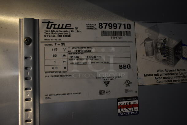 2016 True T-35 Stainless Steel Commercial 2 Door Reach In Cooler w/ Poly Coated Racks. 115 Volts, 1 Phase. Tested and Powers On But Does Not Get Cold - Image 5 of 6
