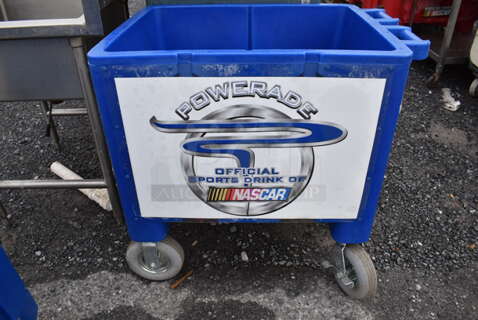 Iowa Rotocast IRP-2000 Blue Poly Portable Ice Bin on Casters. 27x37x35.5