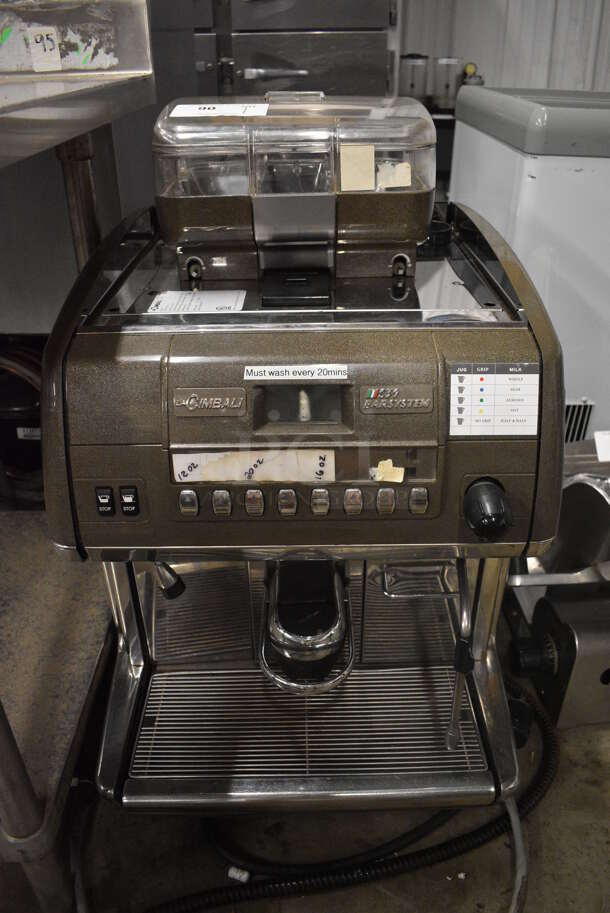 2014 La Cimbali Model S39/1 NF Barsystem Metal Commercial Countertop Automatic Single Group Espresso Machine w/ Hoper and Steam Wand. 208-240 Volts, 1 Phase. 19.5x27.5x34