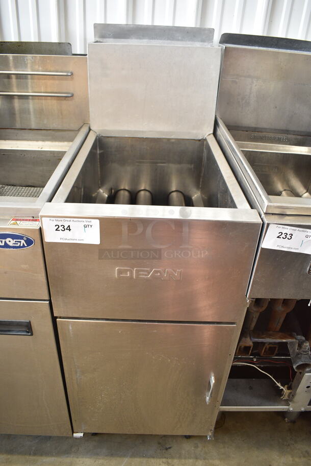 Dean SR42GNS Stainless Steel Commercial Floor Style Natural Gas Powered Deep Fat Fryer. 105,000 BTU.  - Image 1 of 4