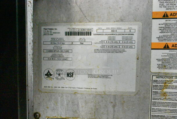 Pitco Frialator SG14 Stainless Steel Commercial Floor Style Natural Gas Powered Deep Fat Fryer on Commercial Casters. 110,000 BTU.  - Image 5 of 5