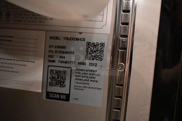 BRAND NEW SCRATCH AND DENT! 2023 Avantco 178UDD36HCS 36" Stainless Steel Double Tap Kegerator Beer Dispenser - (1) 1/2 Keg Capacity. 115 Volts, 1 Phase. Tested and Working! - Image 7 of 7