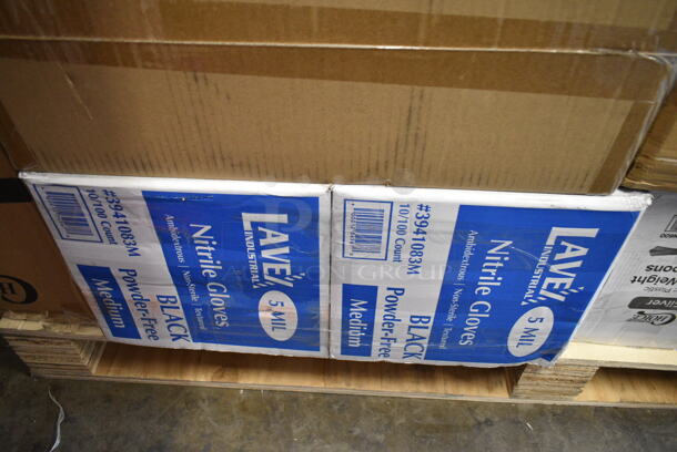 PALLET LOT of 40 BRAND NEW Boxes Including 66TALLFLDB 6" x 13" Dispenser Napkin, 394385L Disposable Latex Gloves for Foodservice, 129MCR38B Choice 38 oz. Black Round Microwavable Heavy Weight Container with Lid - 150/Case, 760IC08B Choice 8 oz. Blue Paper Frozen Yogurt / Food Cup - 1000/Case, 32130.0000 Air Pot, 2 Box 129MCS24B Choice 24 oz. Black Rectangular Microwavable Heavy Weight Container with Lid 8" x 5 1/4" x 2" - 150/Case, Choice 2 oz Portion Cup, 2 Box 3941083M Lavex Medium Gloves, 612LOB225LBC Choice 2.25 lb. Oblong Foil Take-Out Container with Board Lid - 250/Case, 4 Box 130SVSPN600 Visions 6 1/4" Flared Heavy Weight Silver Plastic Spoon - 600/Case, 130WSPOONWP White Spoon, Enjay White Embossed, 2 Box 129MCR38B Choice 38 oz. Black Round Microwavable Heavy Weight Container with Lid - 150/Case, 3 Box WTSB33 American Metalcraft WTSB33 31" Black Wood Folding Tray Stand with Black Straps, Enjay 10" White Embossed Plates, 500CC9 Choice 9 oz. Clear PET Customizable Plastic Squat Cold Cup - 1000/Case. 40 Times Your Bid! - Image 8 of 12