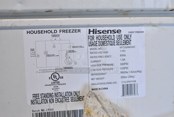 Hisense WFC050M6XWD Metal Chest Freezer w/ Hinge Lid. 115 Volts, 1 Phase. Tested and Working! - Image 5 of 5