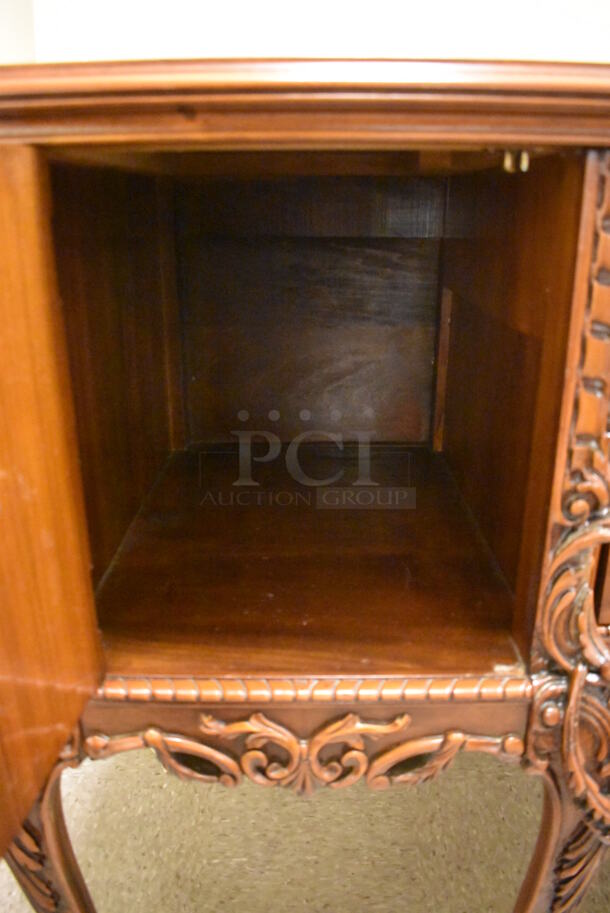Ornate Hard Wood Victorian Style Writing Spinet Desk w/ 5 Drawers and 2 Cabinets. - Image 4 of 10
