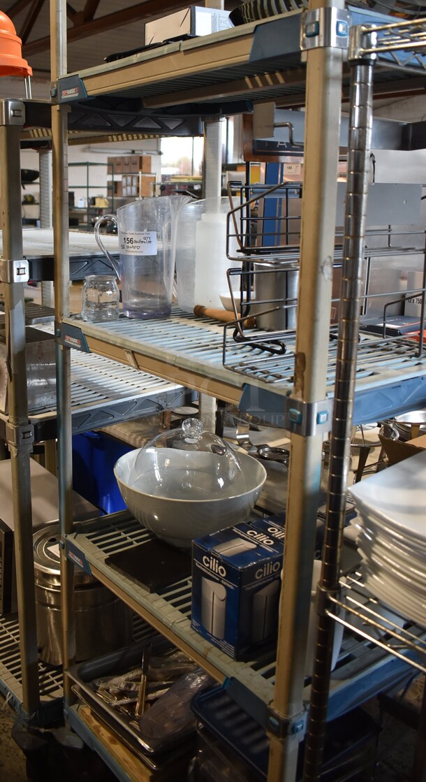 ALL ONE MONEY! Lot of Contents of Shelving Unit Including Silverware, Racks, Pump, Glass Dome Cover, Poly Bins. Does Not Include Shelving Unit. - Image 2 of 12