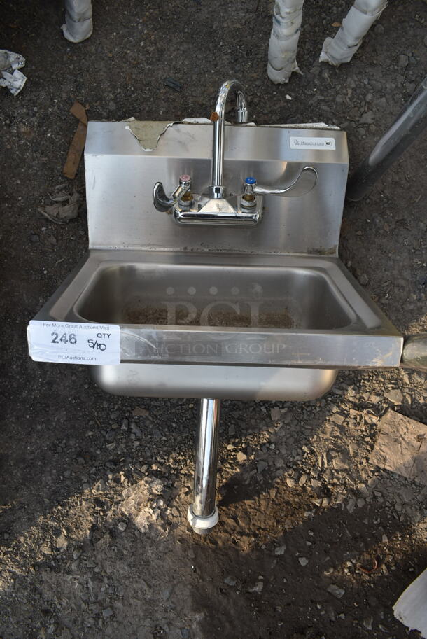 BK Resources Stainless Steel Commercial Single Bay Wall Mount Sink w/ Faucet and Handles.  - Image 1 of 6