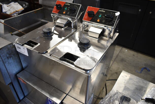 BRAND NEW SCRATCH AND DENT! 2024 Crosson CF-20 Stainless Steel Commercial Countertop Electric Powered 2 Bay Fryer w/ 2 Metal Fry Baskets and 2 Lids. 120 Volts, 1 Phase. - Image 2 of 11