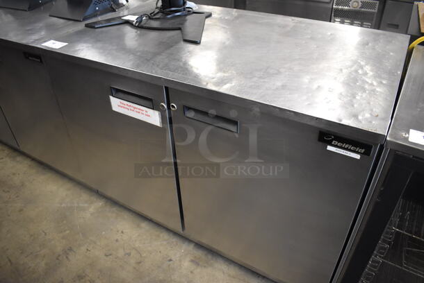 Delfield UC4048 Stainless Steel Commercial 2 Door Undercounter Cooler. 115 Volts, 1 Phase. 48x29x34. Tested and Powers On But Does Not Get Cold