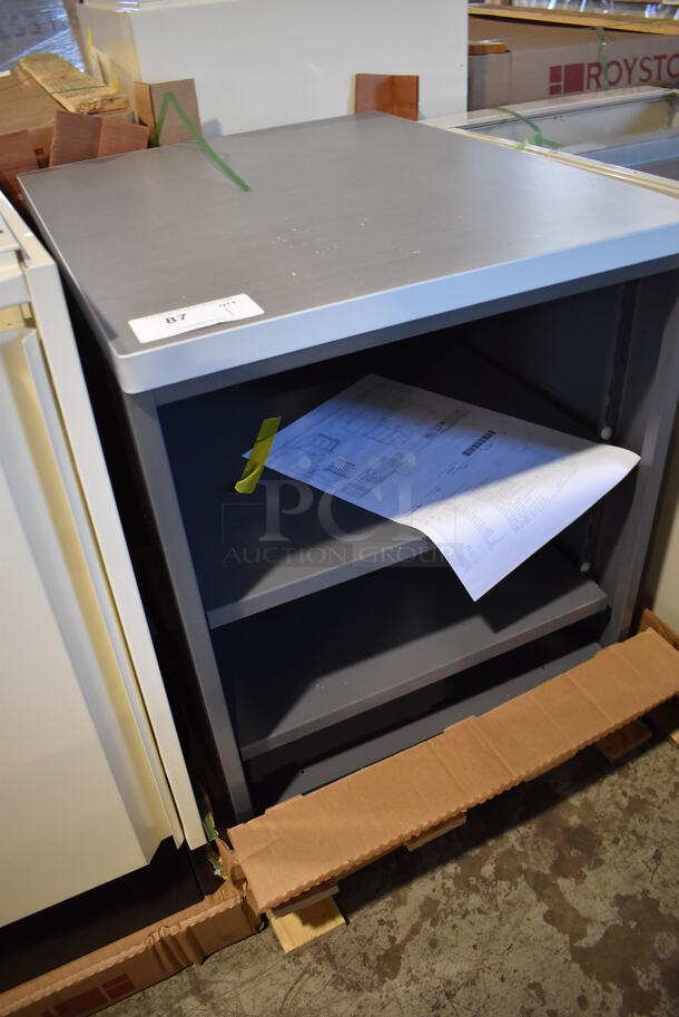 BRAND NEW! Royston Metal Gray Cabinet w/ Wood Pattern Countertop. 24x30x28 - Image 3 of 6