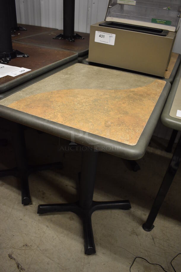 Tan and Gray Green Dining Table on Black Metal Table Base. Stock Picture - Cosmetic Condition May Vary. 24x20x30 - Image 3 of 4