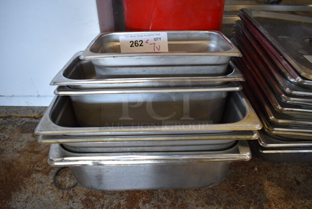 ALL ONE MONEY! Lot of 7 Various Stainless Steel Drop In Bins. Includes 1/2x4, 1/3x4, 1/4x4