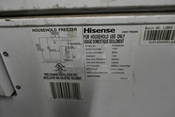 Hisense FC50D6EWD Metal Chest Freezer. 115 Volts, 1 Phase. Tested and Working! - Image 3 of 5