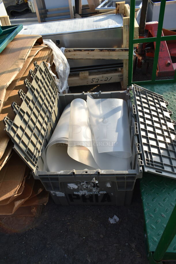 ALL ONE MONEY! Lot of Various Items Including Gray Poly Bins w/ Contents including Plastic Sheets for Shelves - Image 1 of 5