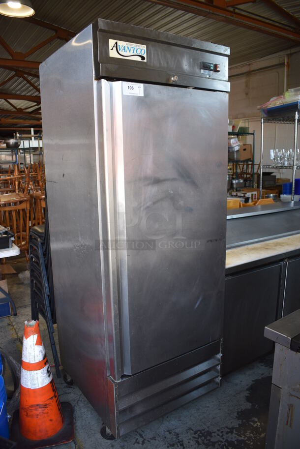 Avantco CFD1FF Stainless Steel Commercial Single Door Reach In Freezer w/ Poly Coated Racks on Commercial Casters. 115 Volts, 1 Phase. 29x32x83. Tested and Working!