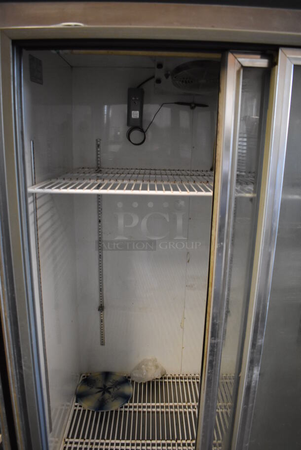Leader Metal Commercial 2 Door Reach In Cooler Merchandiser w/ Poly Coated Racks. 115 Volts, 1 Phase. 48x31x74.5. Tested and Powers On But Temps at 51 Degrees - Image 4 of 5