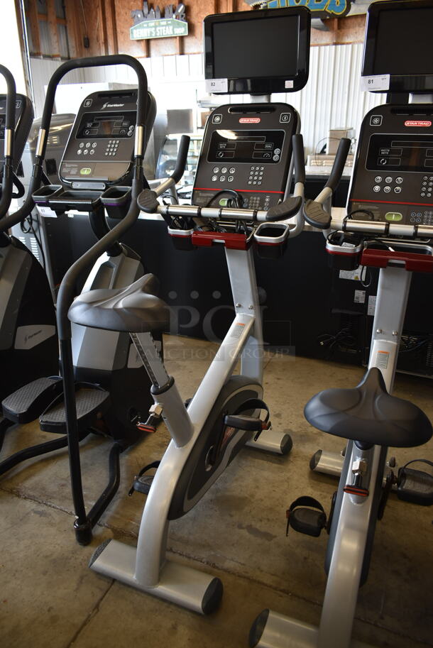 Star Trac Metal Commercial Floor Style Stationary Exercise Bicycle w/ Monitor and Heart Rate Handle Grip Monitors. Tested and Working! - Image 1 of 5