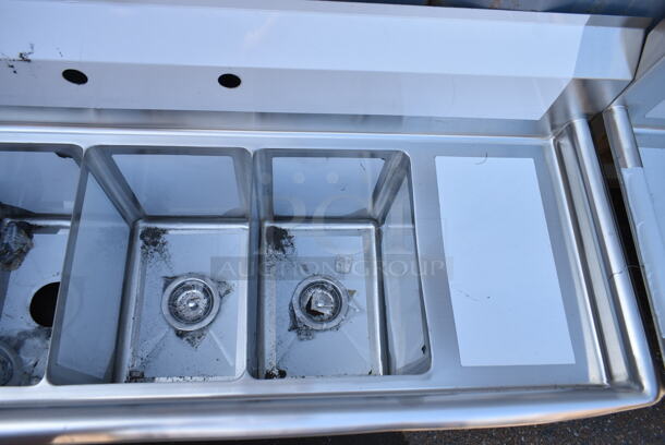 BRAND NEW SCRATCH AND DENT! Steelton 522CS31014LR 54" 18-Gauge Stainless Steel Three Compartment Commercial Sink with 2 Drainboards - 10" x 14" x 12" Bowls. No Legs.  - Image 4 of 6