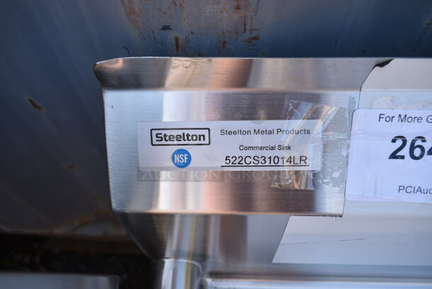 BRAND NEW SCRATCH AND DENT! Steelton 522CS31014LR 54" 18-Gauge Stainless Steel Three Compartment Commercial Sink with 2 Drainboards - 10" x 14" x 12" Bowls. No Legs.  - Image 6 of 6
