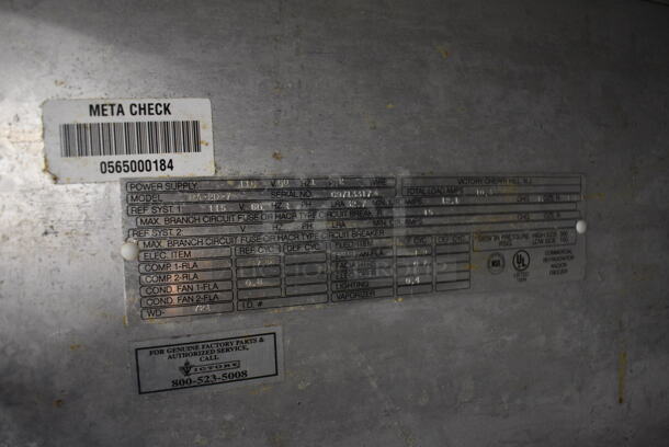 Victory Model RA-2D-7 Stainless Steel Commercial 2 Door Reach In Cooler. 115 Volts, 1 Phase. 52x36x84.5. Tested and Powers On But Temps at 53 Degrees - Image 7 of 7