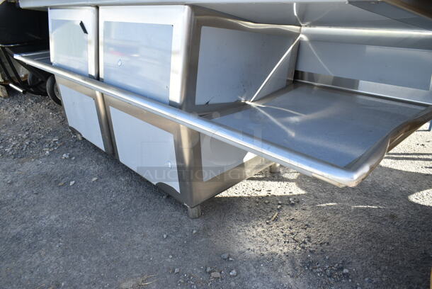 BRAND NEW SCRATCH AND DENT! Regency 600S22424224 98" 16 Gauge Stainless Steel Two Compartment Commercial Sink with Galvanized Steel Legs and 2 Drainboards - 24" x 24" x 14" Bowls. No Legs. - Image 2 of 6