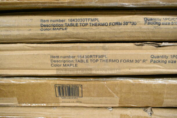 3 Box of 4 BRAND NEW SCRATCH AND DENT! Lancaster Table & Seating 16430RTFMPL 30" Round Thermo-Formed MDF Table Top with Maple Finish. 3 Times Your Bid!  - Image 5 of 5