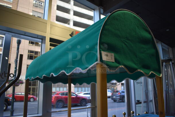 Wooden Cart w/ Green Awning. 83x36x84. (lounge) - Image 2 of 6
