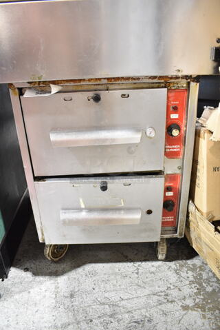 Stainless Steel Commercial 2 Drawer Warmer on Commercial Casters. Tested and Does Not Power On