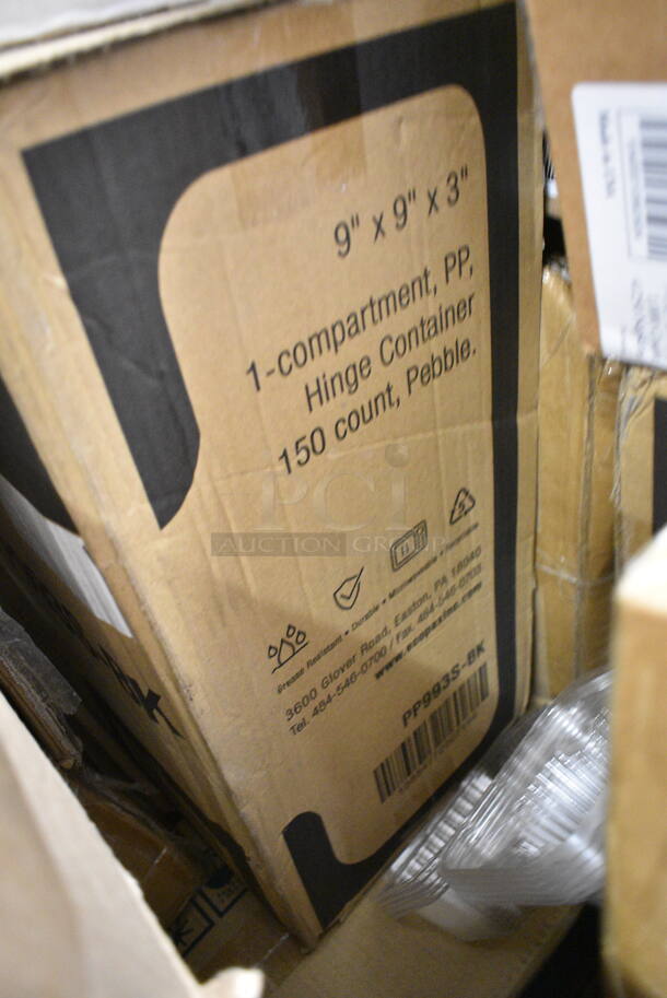 PALLET LOT of 35 BRAND NEW Boxes Including 128HD32COMBO ChoiceHD 32 oz. Microwavable Translucent Plastic Deli Container and Lid Combo Pack - 240/Case, 500L1020B Choice Black Hot Paper Cup Travel Lid for 10-24 oz. Standard Cups and 8 oz. Squat Cups, 999GDFRK25C Visions 7 1/4" Classic Heavy Weight Gold Plastic Fork - 25/Pack, 999GDKNF25C Visions 7 3/4" Classic Heavy Weight Gold Plastic Knife - 25/Pack, 999GDSPN25C Visions 6 3/4" Classic Heavy Weight Gold Plastic Spoon - 25/Pack, 500CC20 Choice Clear PET Customizable Plastic Cold Cup - 20 oz. - 600/Case, 130WHFKSX500 Choice White Extra Heavy Weight Wrapped Plastic Cutlery Pack - 500/Case, 347SLWG8 Visions 8 oz. Heavy Weight Clear Plastic Stemless Wine Glass - 64/Case, Libbey 92404 Infinium 12 oz. Tritan&#8482; Plastic Stackable Double Rocks / Old Fashioned Glass - 12/Case, 130HCUTTWR Berk 6 3/4" Individually Wrapped White Heavy Weight Plastic Teaspoon - 1000/Case, 43208500 Choice Black Beverage Napkins, 2 Box 129MCR16B Choice 16 oz. Black 6 1/4" Round Microwavable Heavy Weight Container with Lid - 150/Case, 500CFT Lavex White C-Fold Standard Weight Towel - 2400/Case, 5014046XXH Lavex Pro 45 Gallon 3 Mil 40" x 46" Low Density Heavy-Duty Industrial Contractor Black Trash Bag / Can Liner - 50/Case. 35 Times Your Bid!  - Image 12 of 12