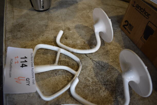 4 White Metal Mixer Attachments for KitchenAid Mixer; 2 Dough Hook and 2 Paddles. 5x2x6, 4x4x6. 4 Times Your Bid! - Image 5 of 5