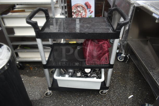 Black Poly 3 Tier Cart w/ Contents on Commercial Casters. - Image 1 of 4